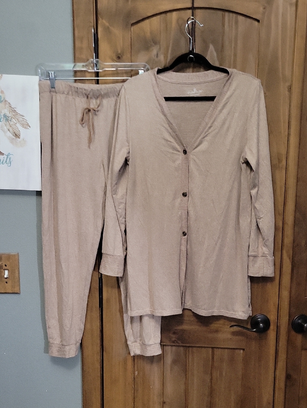 Cuddl Duds Taupe Button-Front Lounge Set